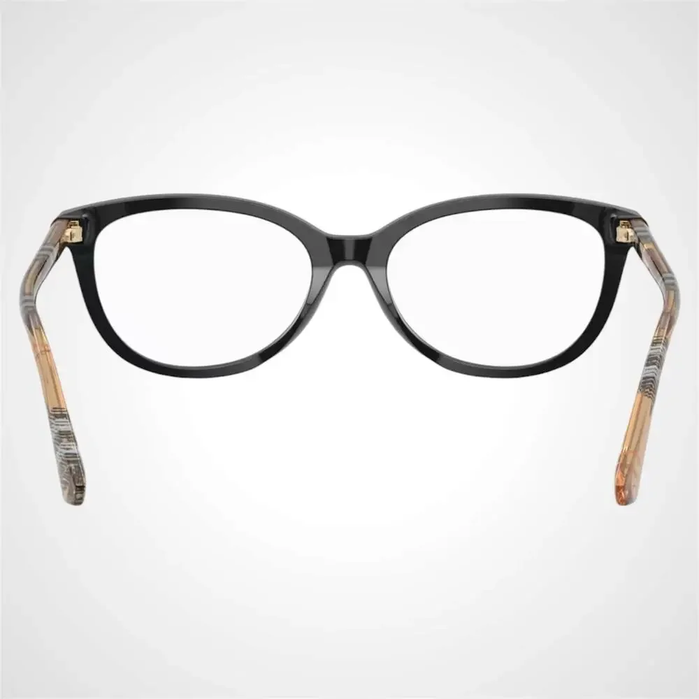 New Burberry Eyeglasses Black Cat Eye Check Sand Arms 54-17-140 w/ Box & Case - Picture 4 of 7
